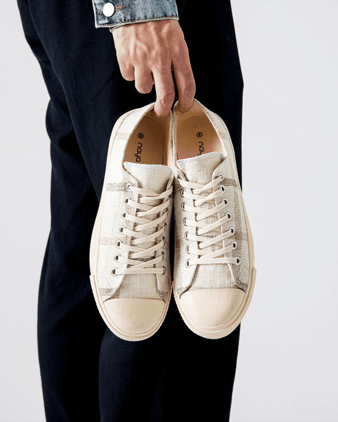 CHECK JUTE LACE-UP SNEAKERS